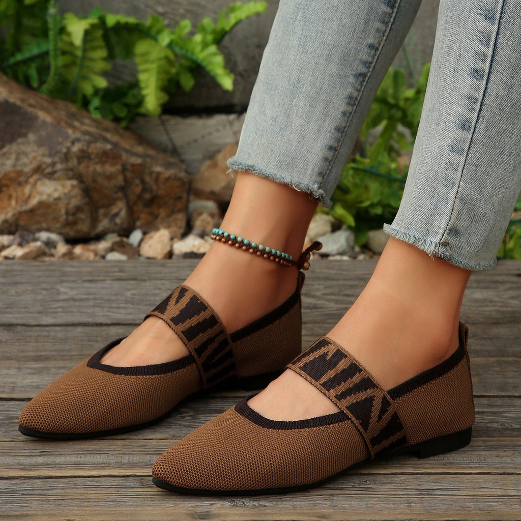 Women's Pointed Toe Mary Jane Flats - Woven Knit Elastic Strap Comfort Shoes