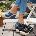 Women's Denim Wedge Platform Sandals Frayed Buckle Strap Espadrille Mules