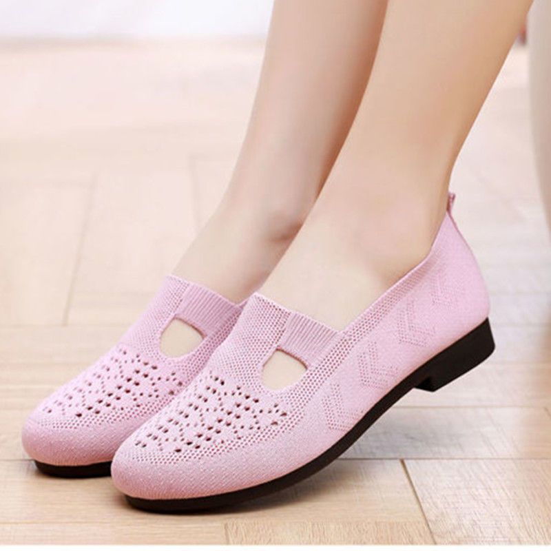 Women's Breathable Knit Slip-On Flats with Cutout Detail - Lightweight Casual Shoes