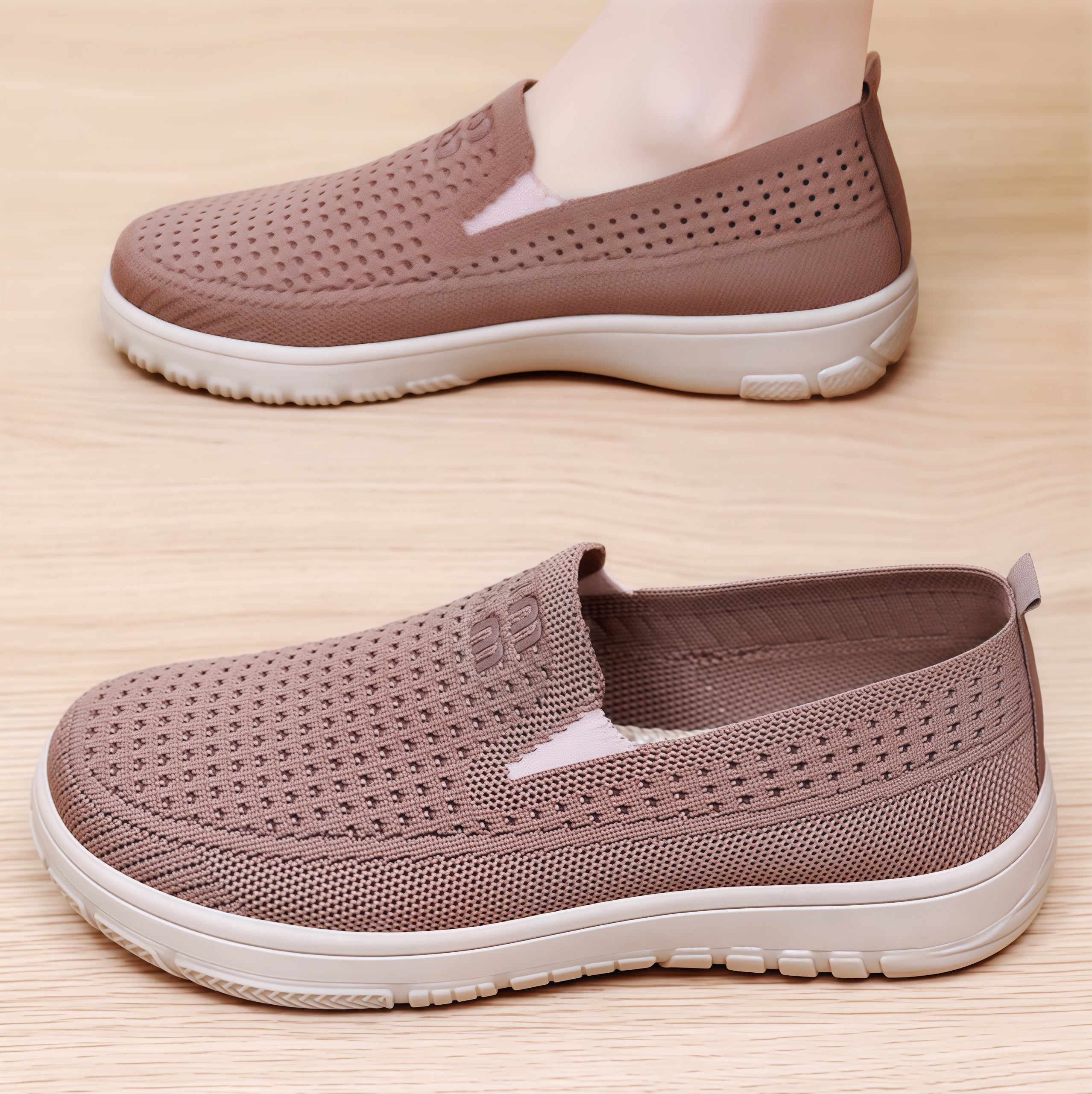 Women's Breathable Mesh Knit Slip-On Sneakers – Lightweight Casual Walking Shoes