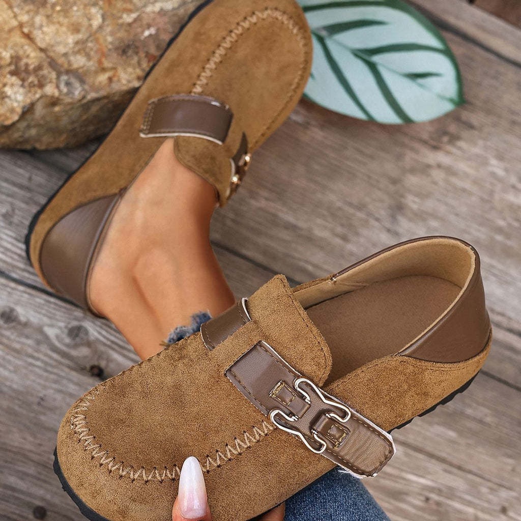 Women's Suede Buckle Mule Loafers - Leopard Print & Solid Casual Slip-On Shoes