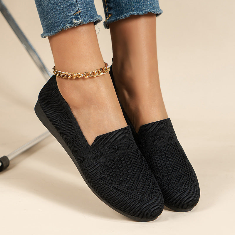 Women's Breathable Mesh Knit Slip-On Flats – Lightweight Casual Walking Shoes