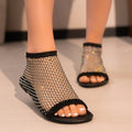 Women's Rhinestone Fishnet Mesh Ankle Booties - Sparkly Open Toe Flat Sandals