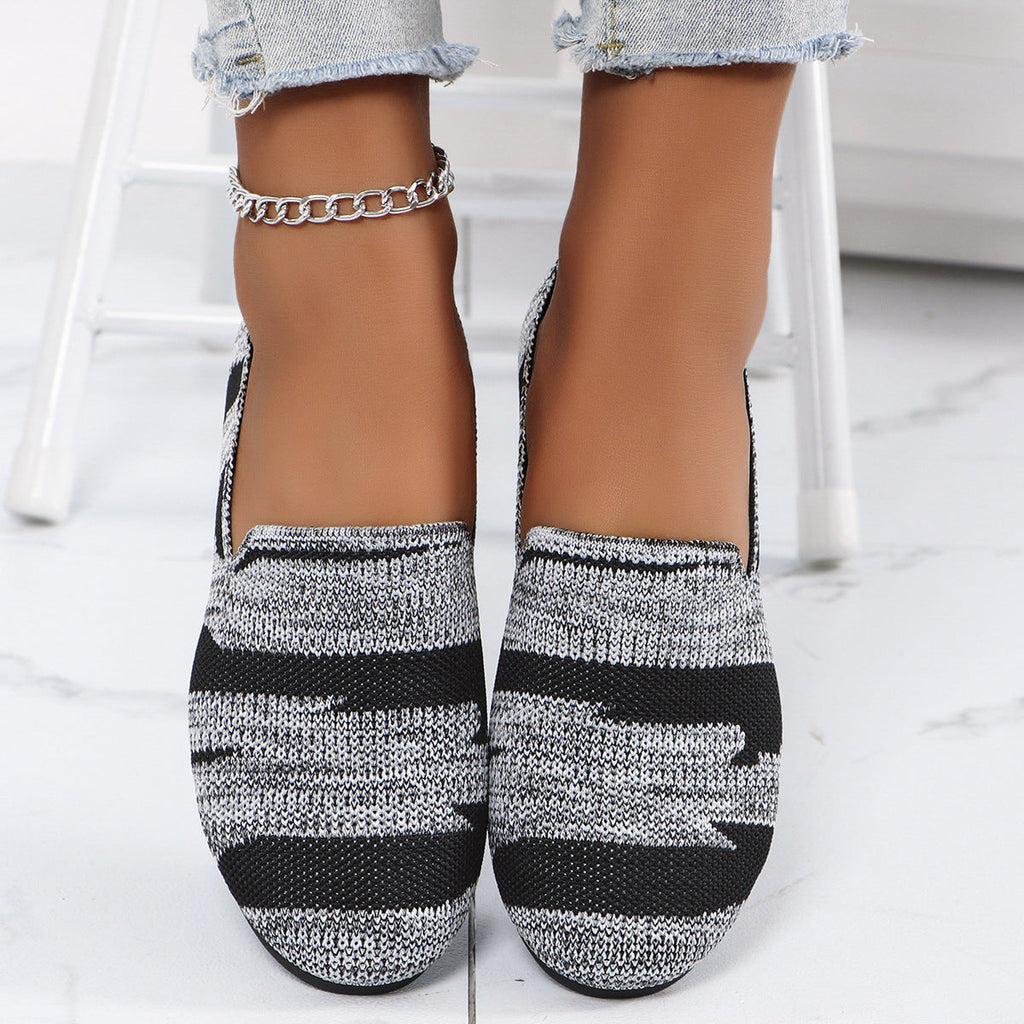 Women's Knit Slip-On Flats - Breathable Casual Camo & Striped Loafers