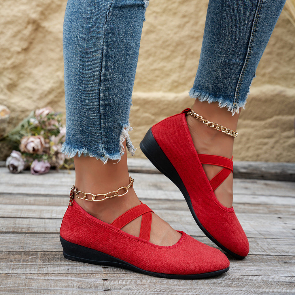 Women's Crisscross Strap Wedge Flats - Comfortable Mary Jane Shoes