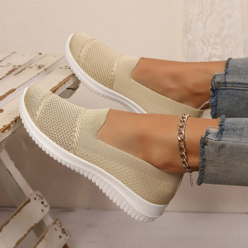 Women's Breathable Mesh Knit Slip-On Sneakers - Lightweight Walking Shoes