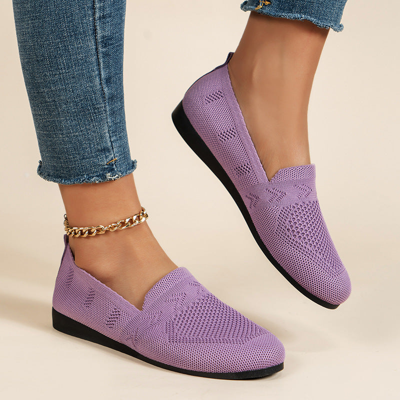 Women's Breathable Mesh Knit Slip-On Flats – Lightweight Casual Walking Shoes