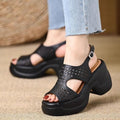 Women's 6CM Platform Chunky Heel Sandals - Perforated Cutout Open Toe Slingback Shoes with Ankle Strap