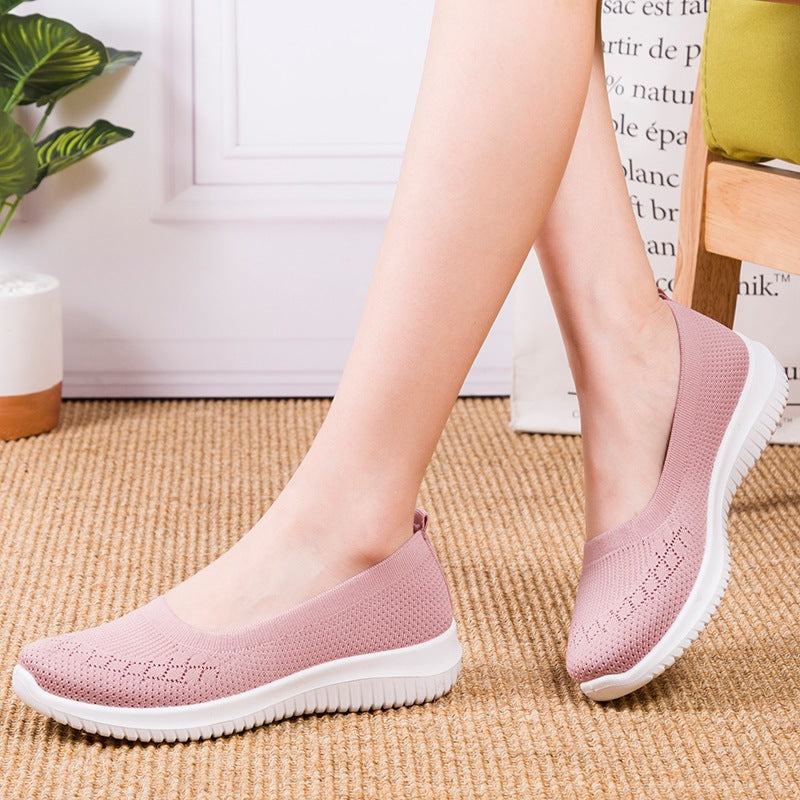 Women's Breathable Knit Slip-On Sneakers – Lightweight Casual Walking Shoes