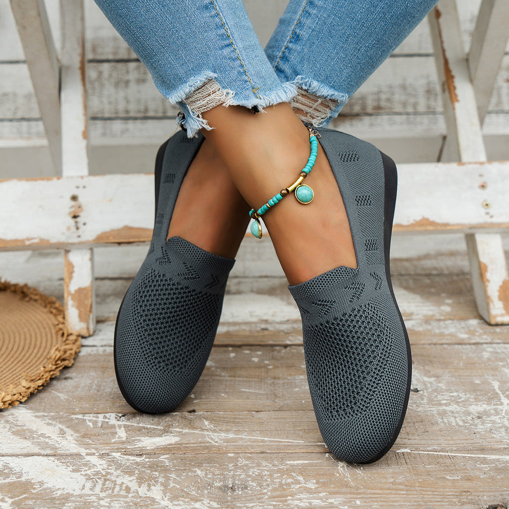 Women's Breathable Mesh Knit Slip-On Flats – Lightweight Casual Walking Shoes