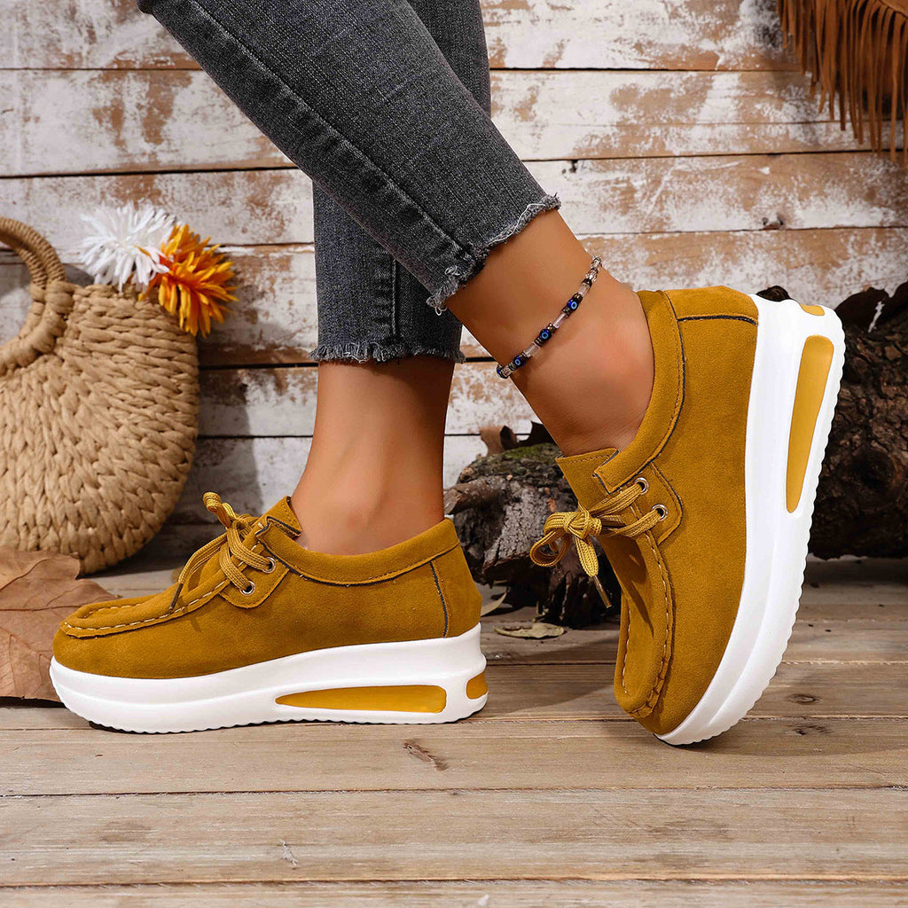 Women's Platform Lace-Up Loafers - Chunky Sole Suede Casual Sneakers