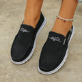 Women's Distressed Canvas Slip-On Loafers - Skateboard Embroidered Casual Shoes