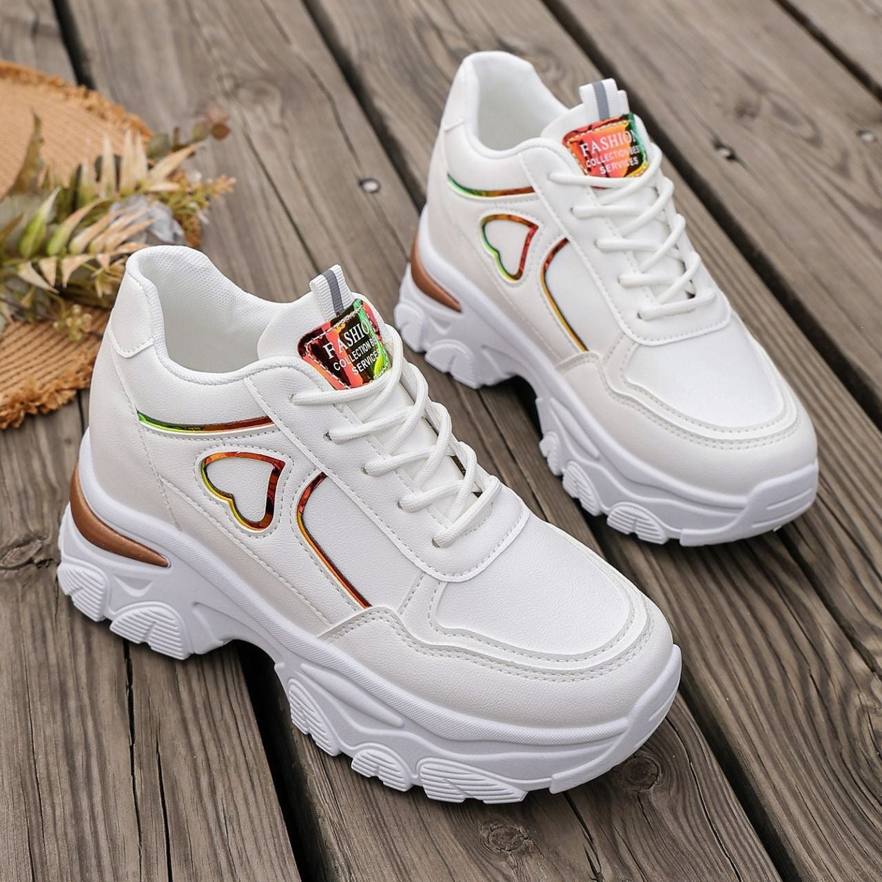 Women's Platform Sneakers Heart Cutout Chunky Dad Shoes