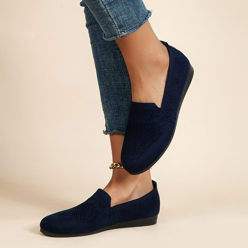 Women's Breathable Mesh Knit Slip-On Flats – Lightweight Casual Walking Shoes