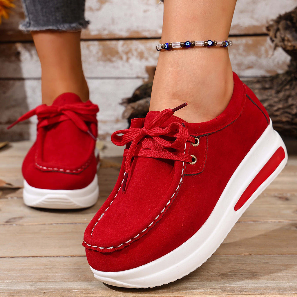 Women's Platform Lace-Up Loafers - Chunky Sole Suede Casual Sneakers