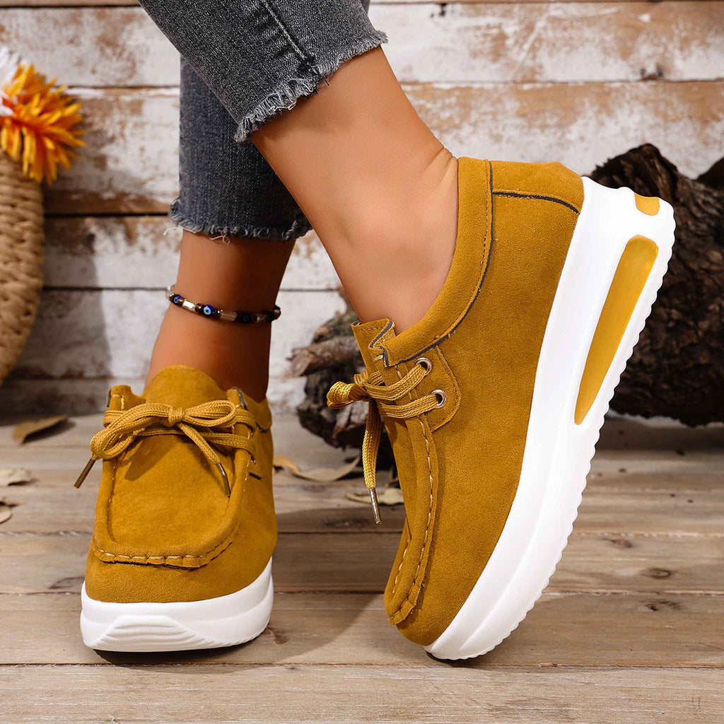 Women's Platform Lace-Up Loafers - Chunky Sole Suede Casual Sneakers