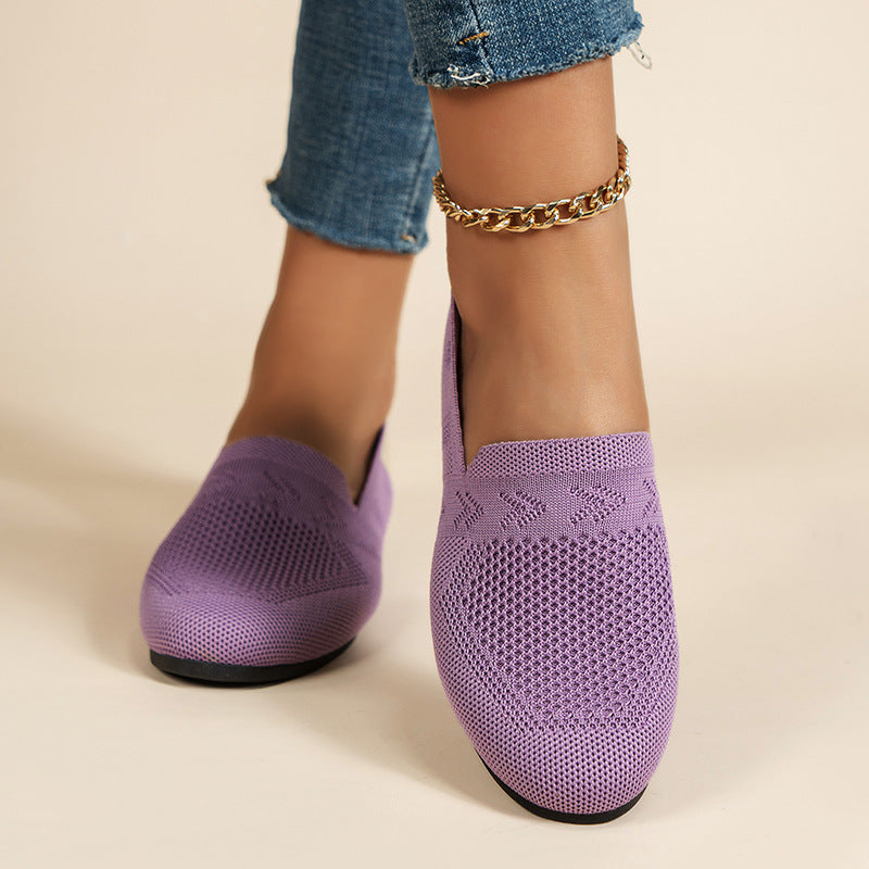 Women's Breathable Mesh Knit Slip-On Flats – Lightweight Casual Walking Shoes