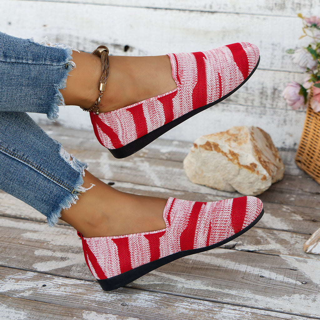 Women's Knit Slip-On Flats - Breathable Casual Camo & Striped Loafers