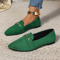 Women's Pointed Toe Loafers with Gold Metal Bar – Suede Ankle Strap Flats Comfortable Slip-On Shoes
