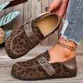 Women's Suede Buckle Mule Loafers - Leopard Print & Solid Casual Slip-On Shoes