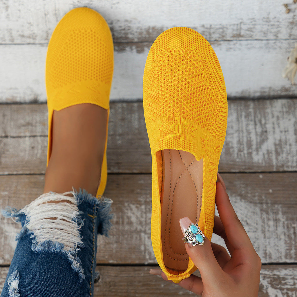 Women's Breathable Mesh Knit Slip-On Flats – Lightweight Casual Walking Shoes