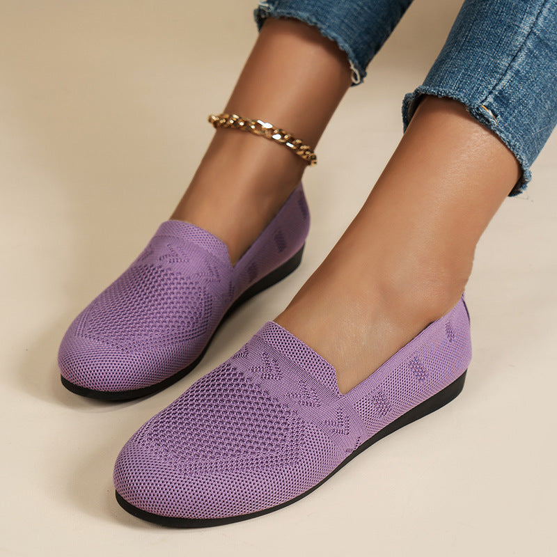 Women's Breathable Mesh Knit Slip-On Flats – Lightweight Casual Walking Shoes