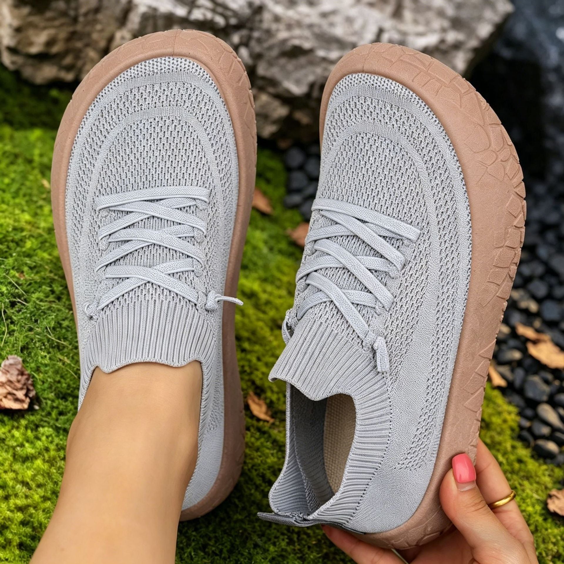 Women's Lightweight Knit Slip-On Sneakers - Breathable Flyknit Casual Shoes