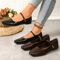 Women's Square Toe Mary Jane Flats with Ankle Strap – Classic Buckle Slip-On Casual Shoes