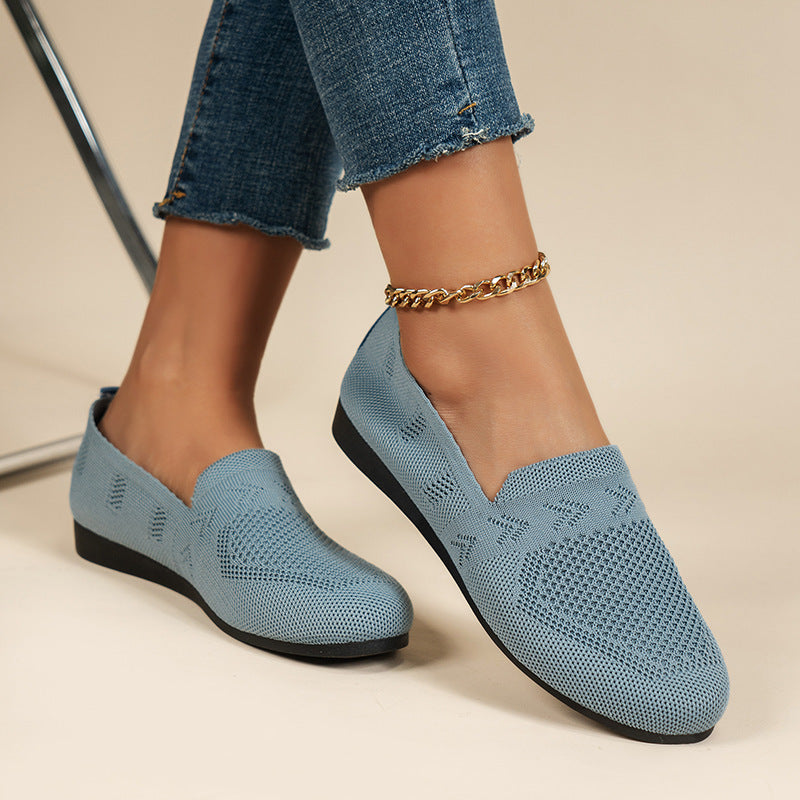 Women's Breathable Mesh Knit Slip-On Flats – Lightweight Casual Walking Shoes