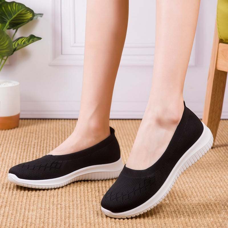 Women's Breathable Knit Slip-On Sneakers – Lightweight Casual Walking Shoes