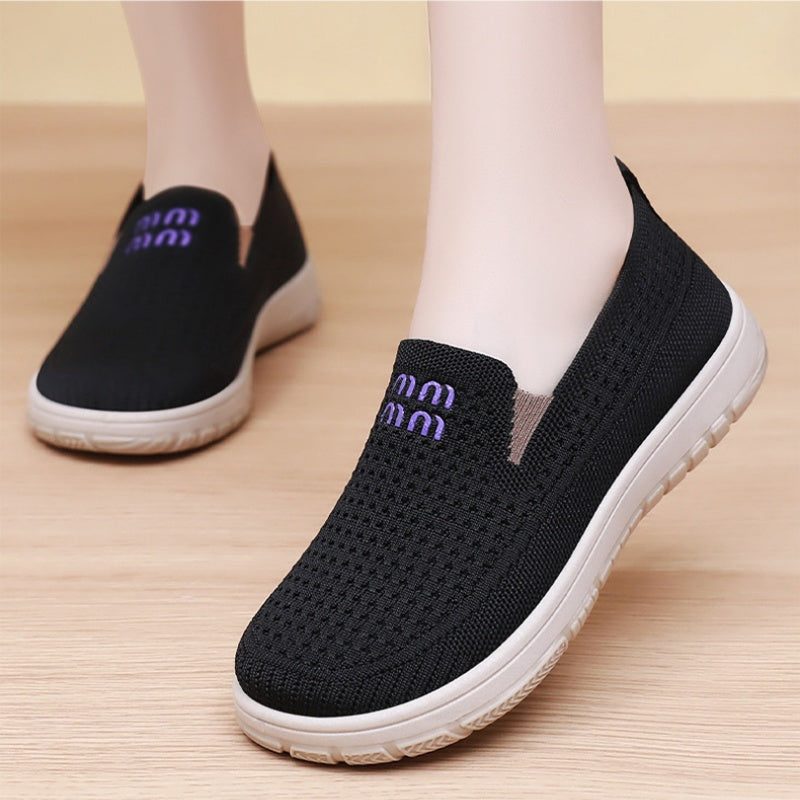 Women's Breathable Mesh Knit Slip-On Sneakers – Lightweight Casual Walking Shoes