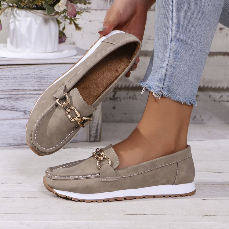 Classic Gold Buckle Loafers – Casual Platform Slip-On Shoes