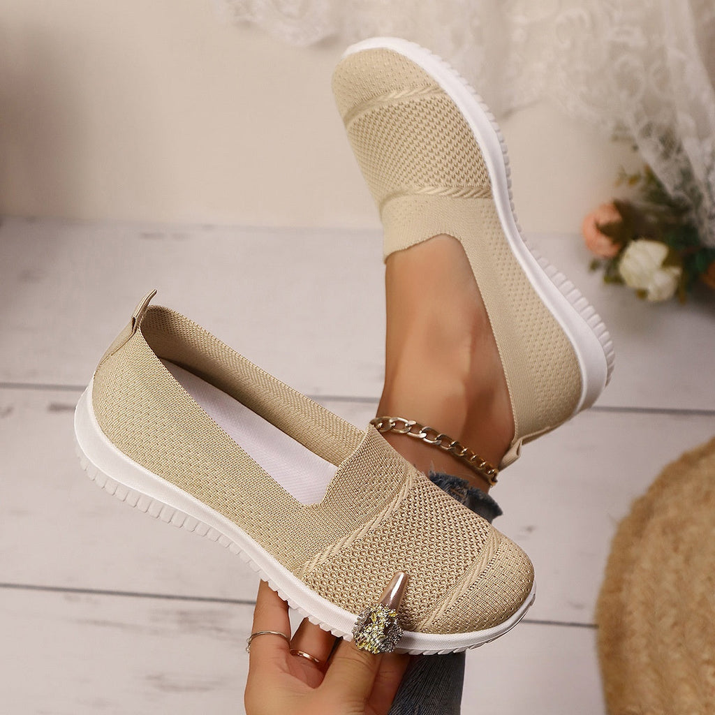 Women's Breathable Mesh Knit Slip-On Sneakers - Lightweight Walking Shoes