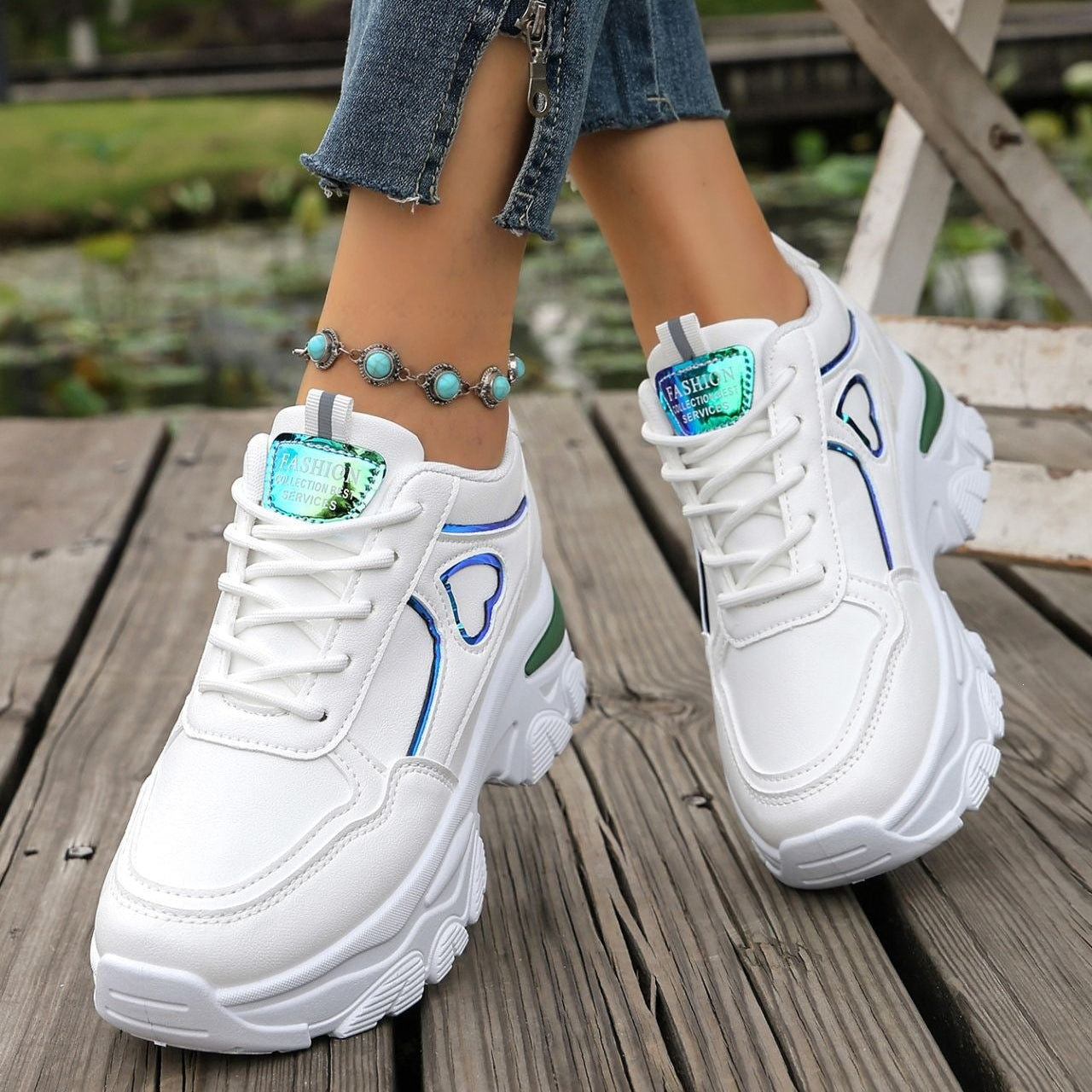 Women's Platform Sneakers Heart Cutout Chunky Dad Shoes
