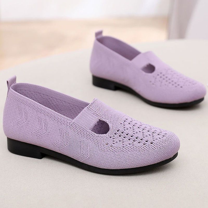 Women's Breathable Knit Slip-On Flats with Cutout Detail - Lightweight Casual Shoes