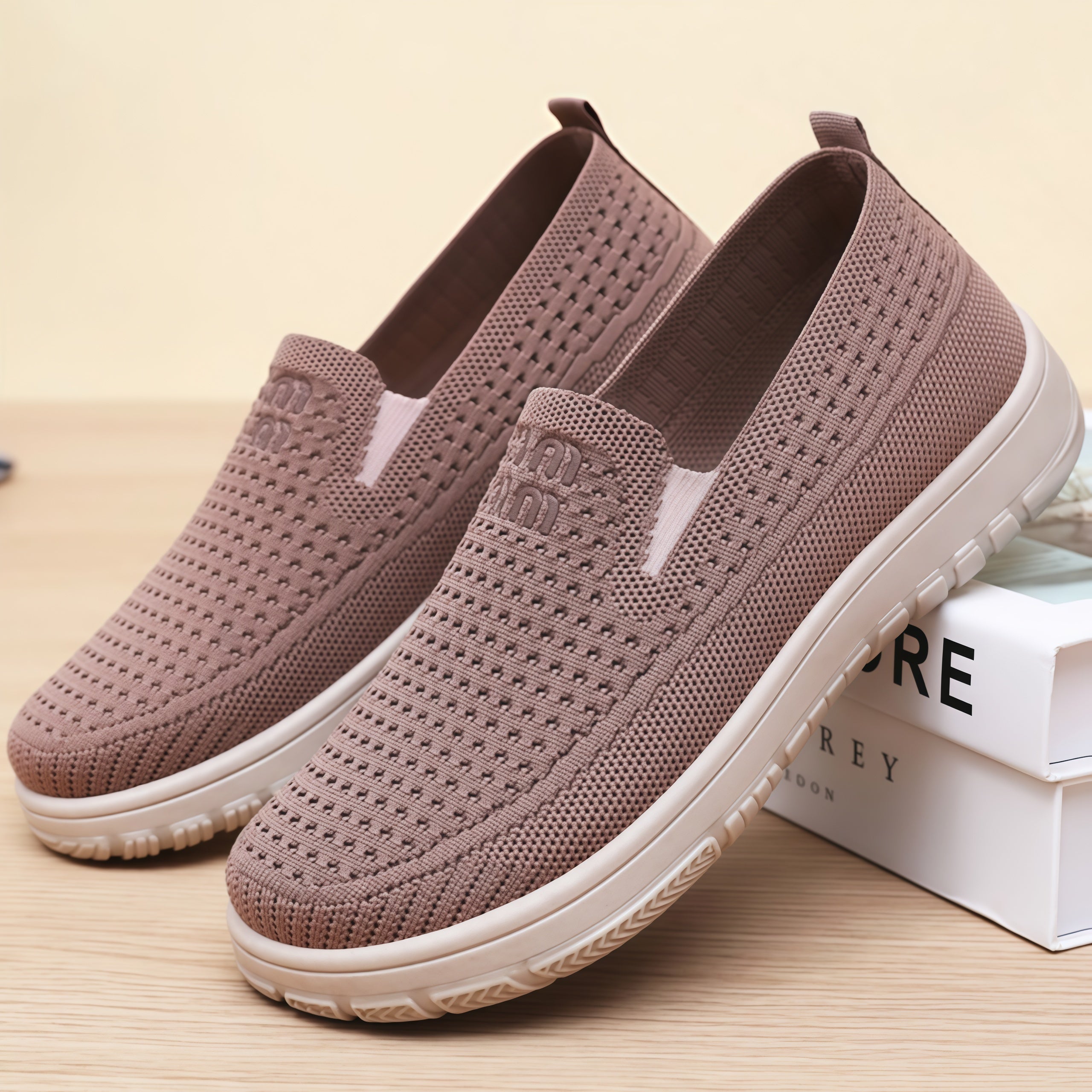 Women's Breathable Mesh Knit Slip-On Sneakers – Lightweight Casual Walking Shoes