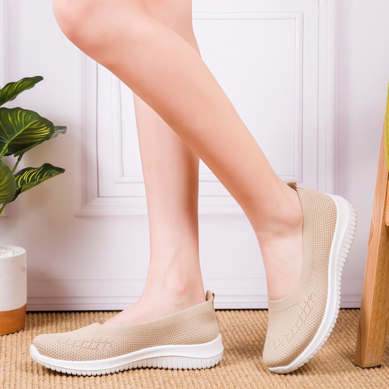 Women's Breathable Knit Slip-On Sneakers – Lightweight Casual Walking Shoes