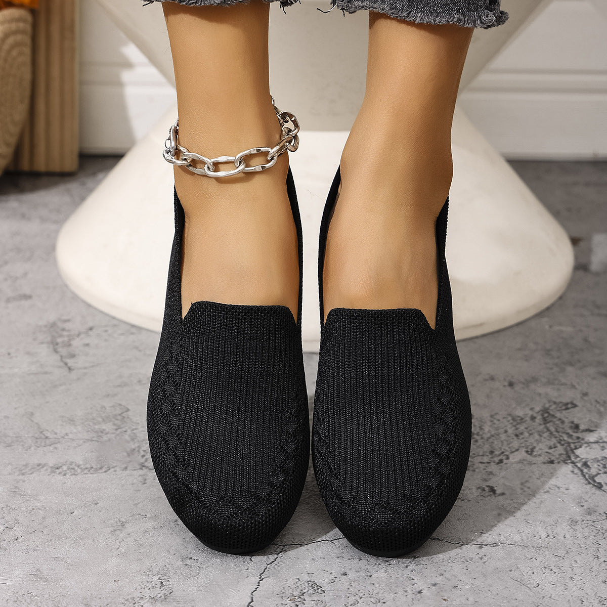 Women's Breathable Knit Slip-On Sneakers – Lightweight Casual Walking Shoes