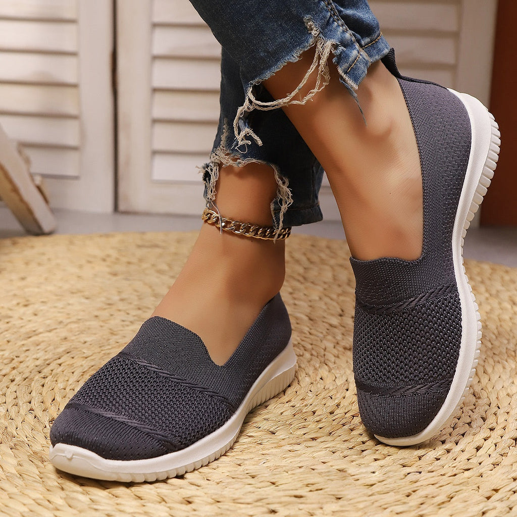 Women's Breathable Mesh Knit Slip-On Sneakers - Lightweight Walking Shoes