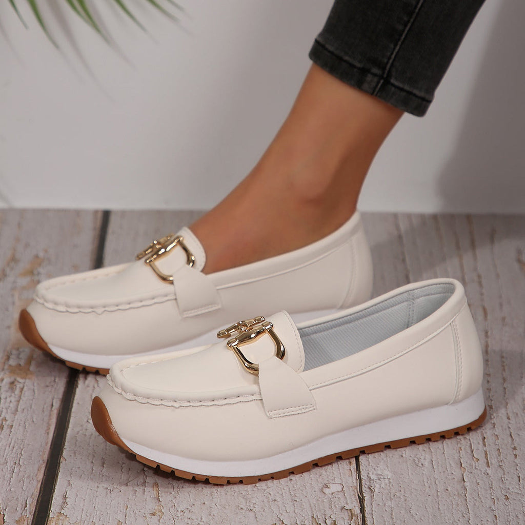 Casual Metal Buckle Loafers – Comfy Platform Slip-On Shoes