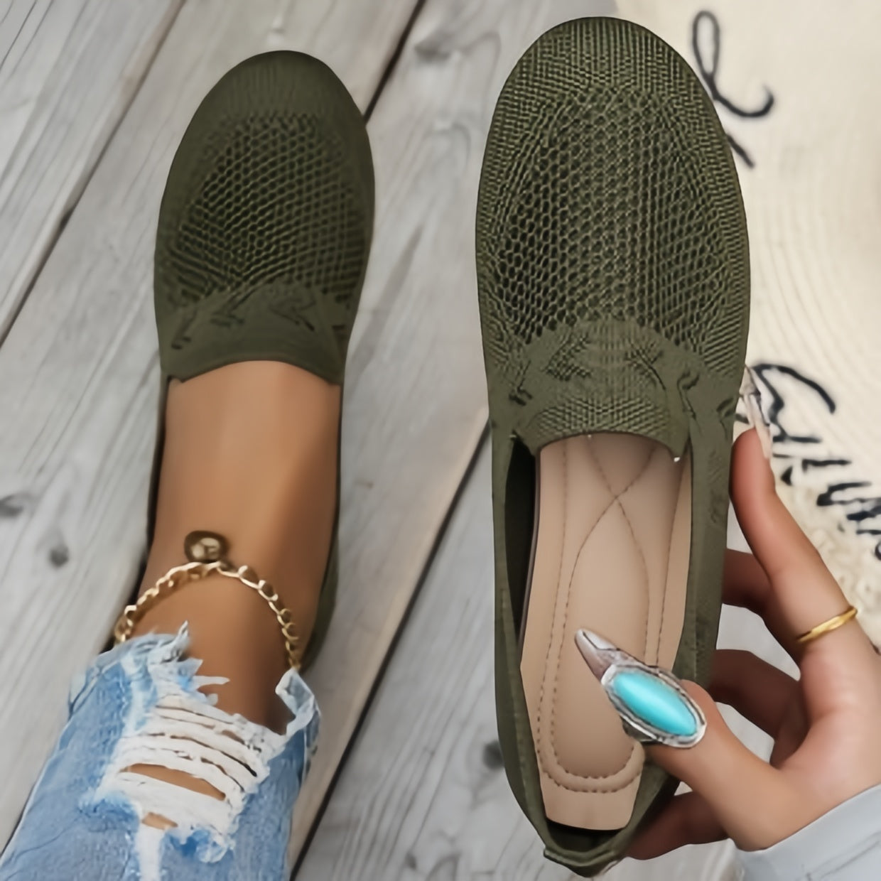 Women's Breathable Mesh Knit Slip-On Flats – Lightweight Casual Walking Shoes