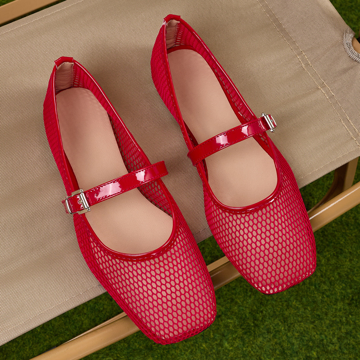 Women's Breathable Mesh Mary Jane Flats with Buckle Strap