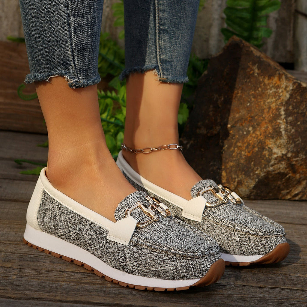 Casual Metal Buckle Loafers – Comfy Platform Slip-On Shoes