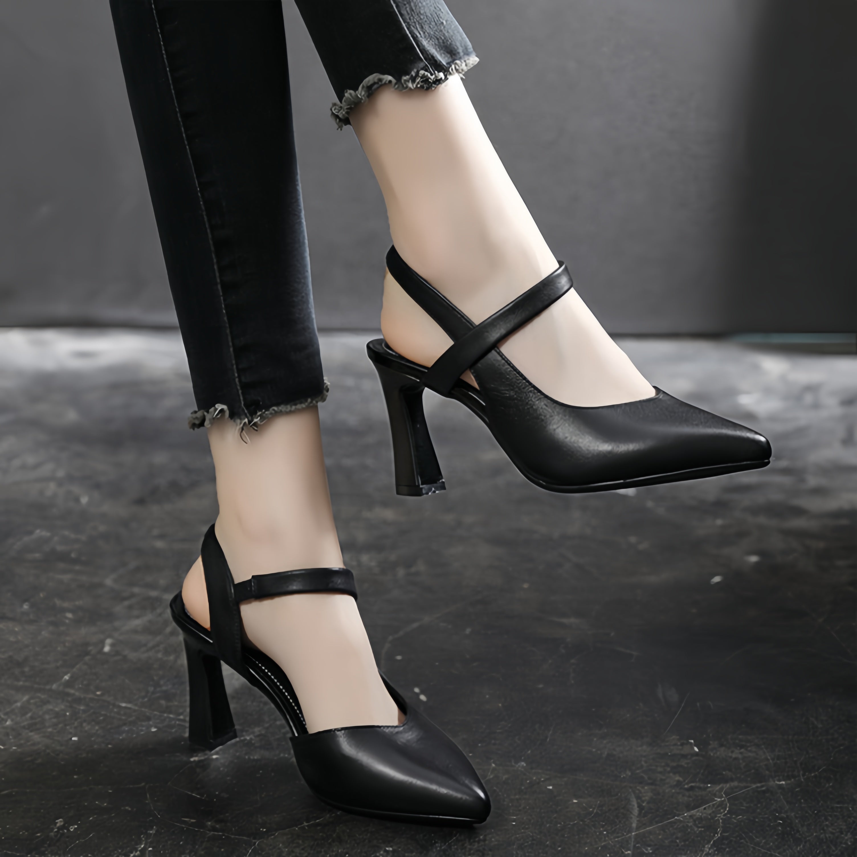 Elegant Pointed Toe Slingback Heels – White Block Heel Pumps