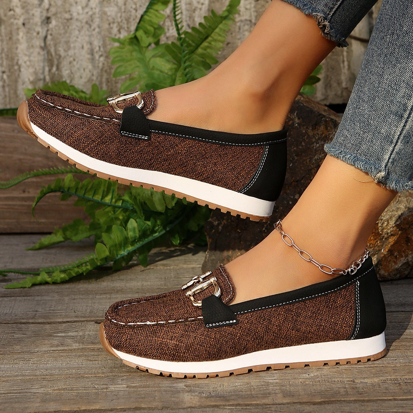 Casual Metal Buckle Loafers – Comfy Platform Slip-On Shoes