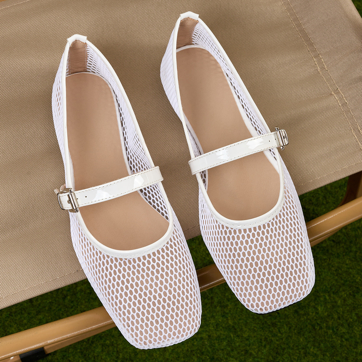 Women's Breathable Mesh Mary Jane Flats with Buckle Strap