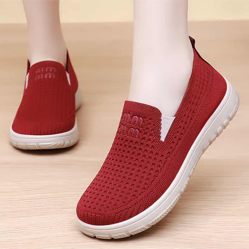 Women's Breathable Mesh Knit Slip-On Sneakers – Lightweight Casual Walking Shoes