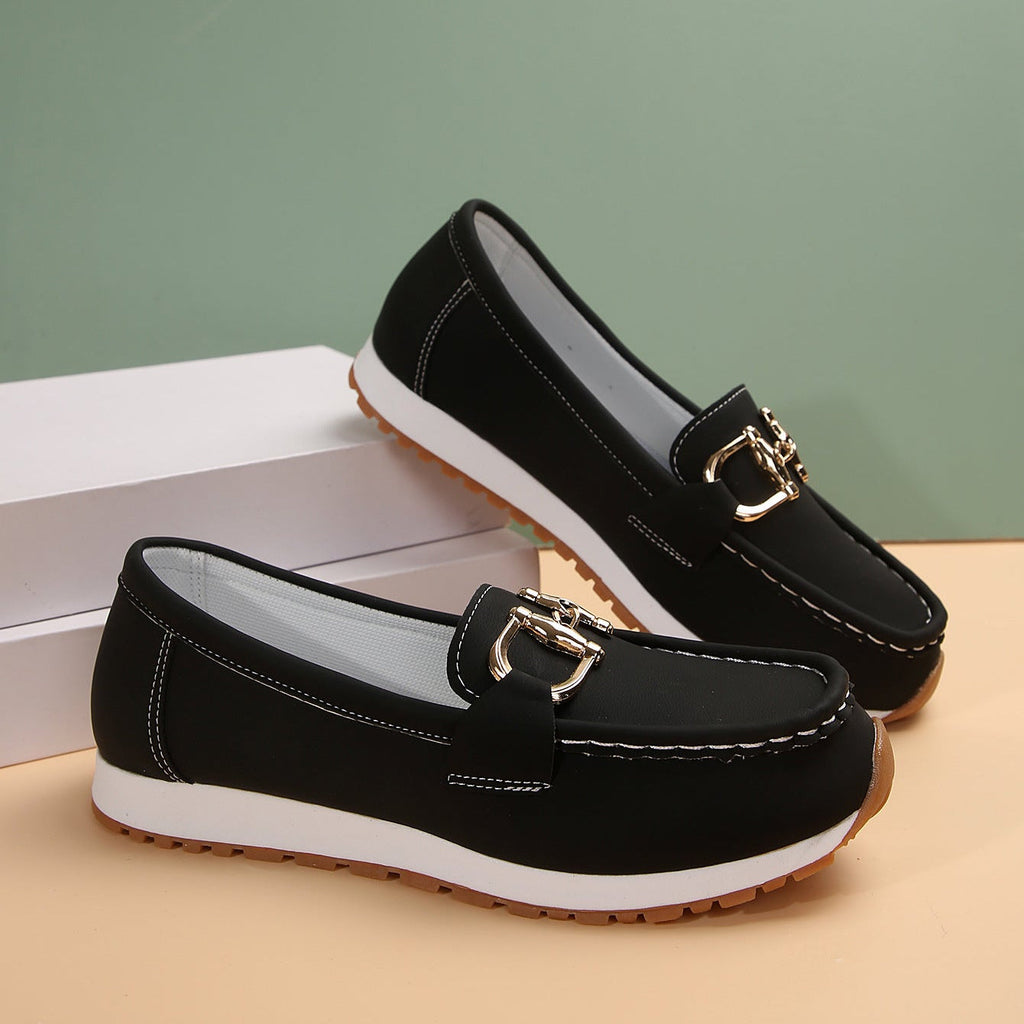 Casual Metal Buckle Loafers – Comfy Platform Slip-On Shoes