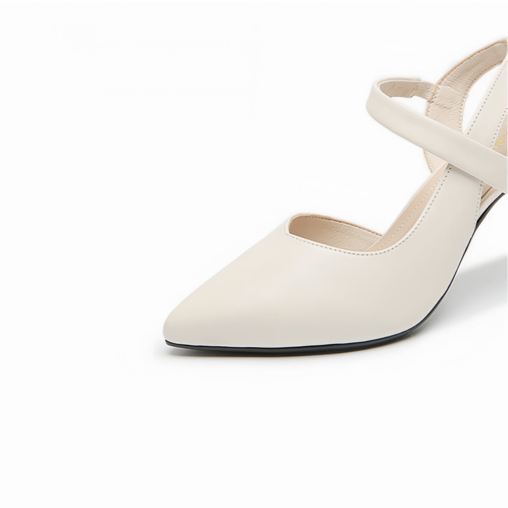 Elegant Pointed Toe Slingback Heels – White Block Heel Pumps