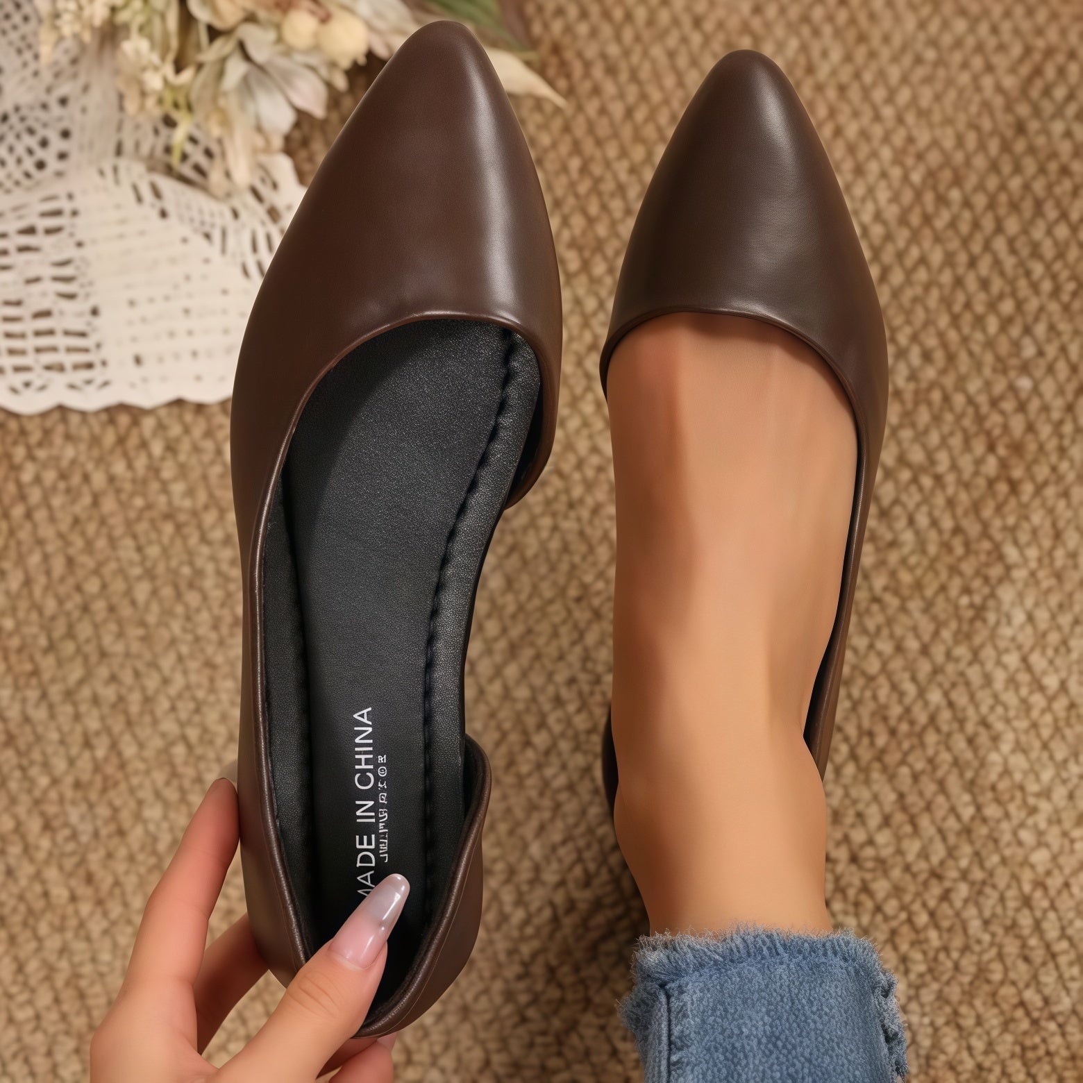 Women's Pointed Toe Leopard Print D'Orsay Slip-On Flats – Comfort Casual Ballet Shoes